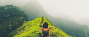 Preview wallpaper lonely, loneliness, path, mountains, fog