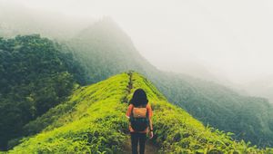 Preview wallpaper lonely, loneliness, path, mountains, fog