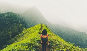 Preview wallpaper lonely, loneliness, path, mountains, fog