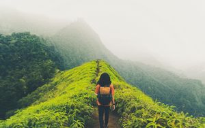 Preview wallpaper lonely, loneliness, path, mountains, fog