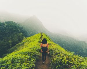 Preview wallpaper lonely, loneliness, path, mountains, fog