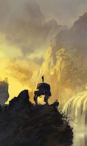 Preview wallpaper lonely, loneliness, robot, rocks, art