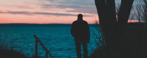 Preview wallpaper lonely, silhouette, sad, sunset, man