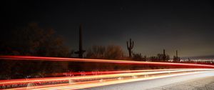 Preview wallpaper long exposure, cactus, starry sky, road