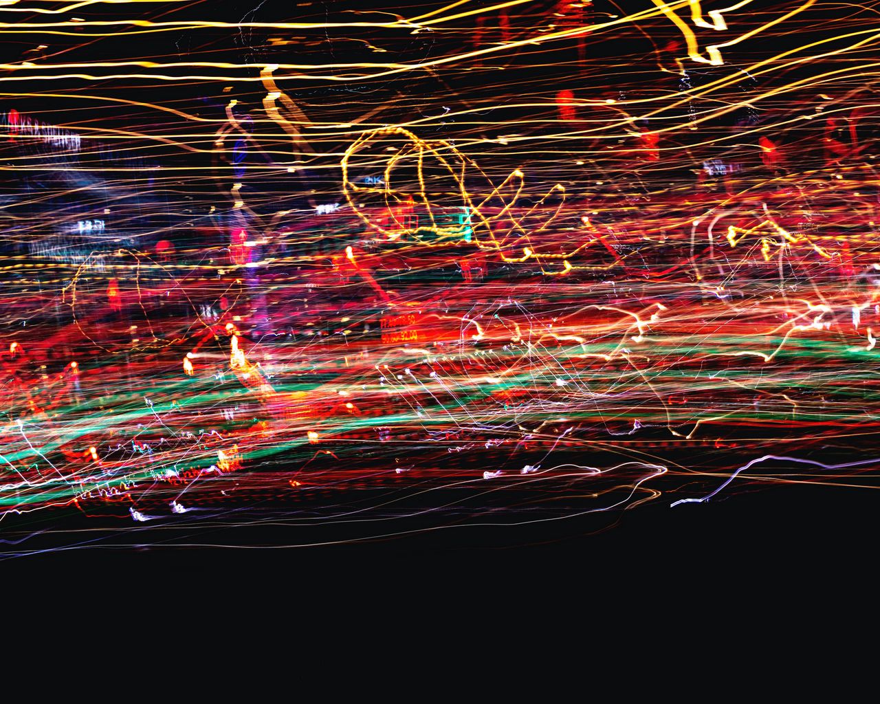 1280x1024 Wallpaper long exposure, neon, lines, colorful, night