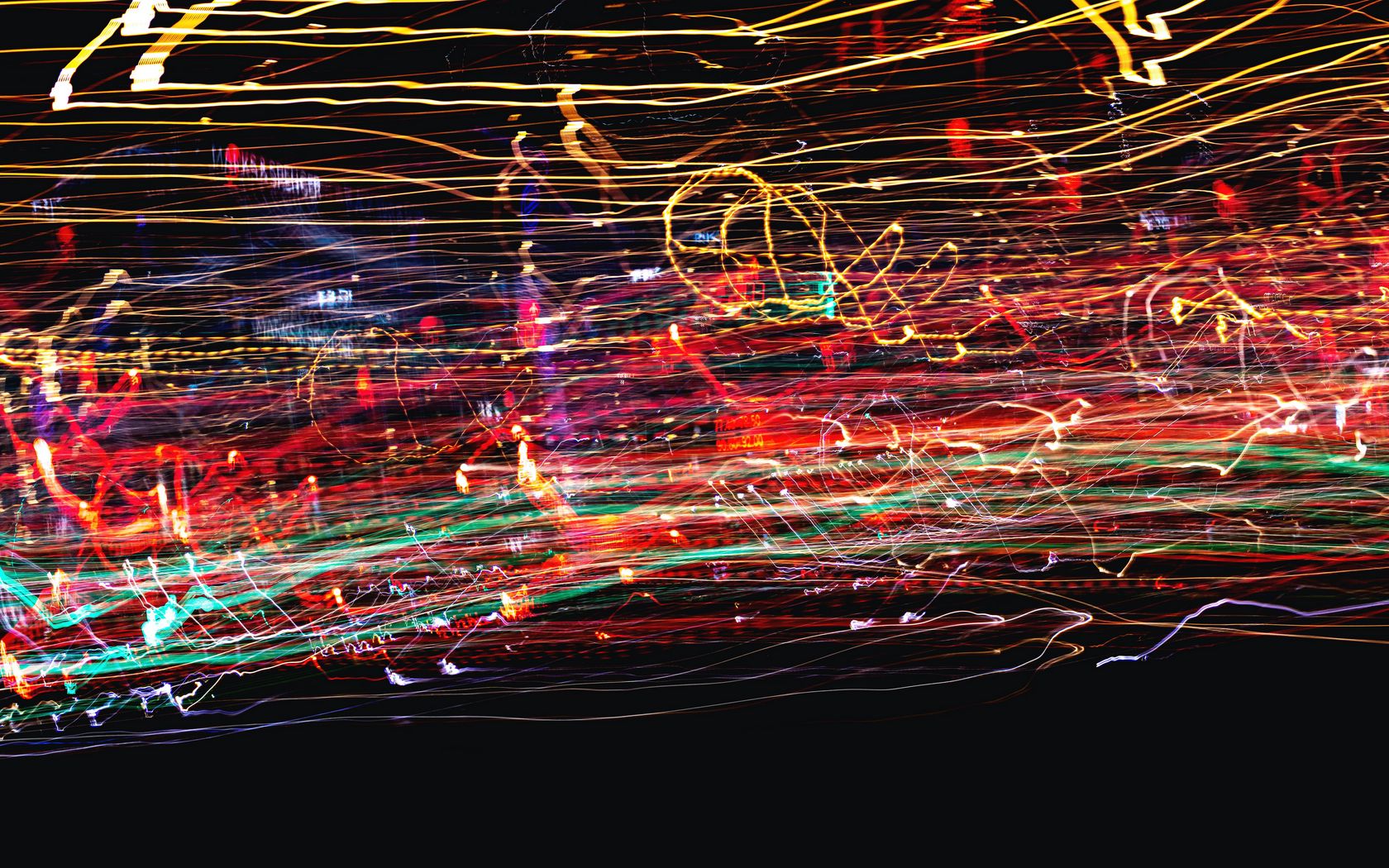 1680x1050 Wallpaper long exposure, neon, lines, colorful, night