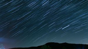 Preview wallpaper long exposure, stars, starry sky, hill, night