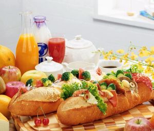 Preview wallpaper long loaf, sandwich, stuffing, table