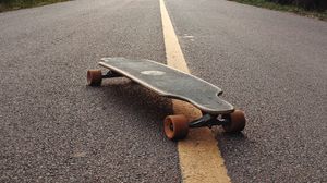 Preview wallpaper longboard, skateboard, road, marking, distance