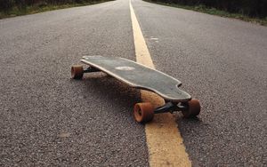 Preview wallpaper longboard, skateboard, road, marking, distance