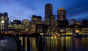 Preview wallpaper los angeles, buildings, night, river, shore