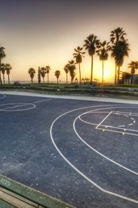 Preview wallpaper los angeles, california, evening, playground, basketball, markup, palms