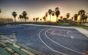 Preview wallpaper los angeles, california, evening, playground, basketball, markup, palms