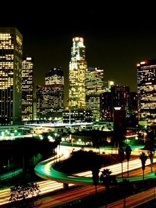 Preview wallpaper los angeles, city, night, street, skyscrapers