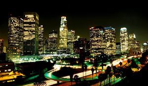 Preview wallpaper los angeles, city, night, street, skyscrapers