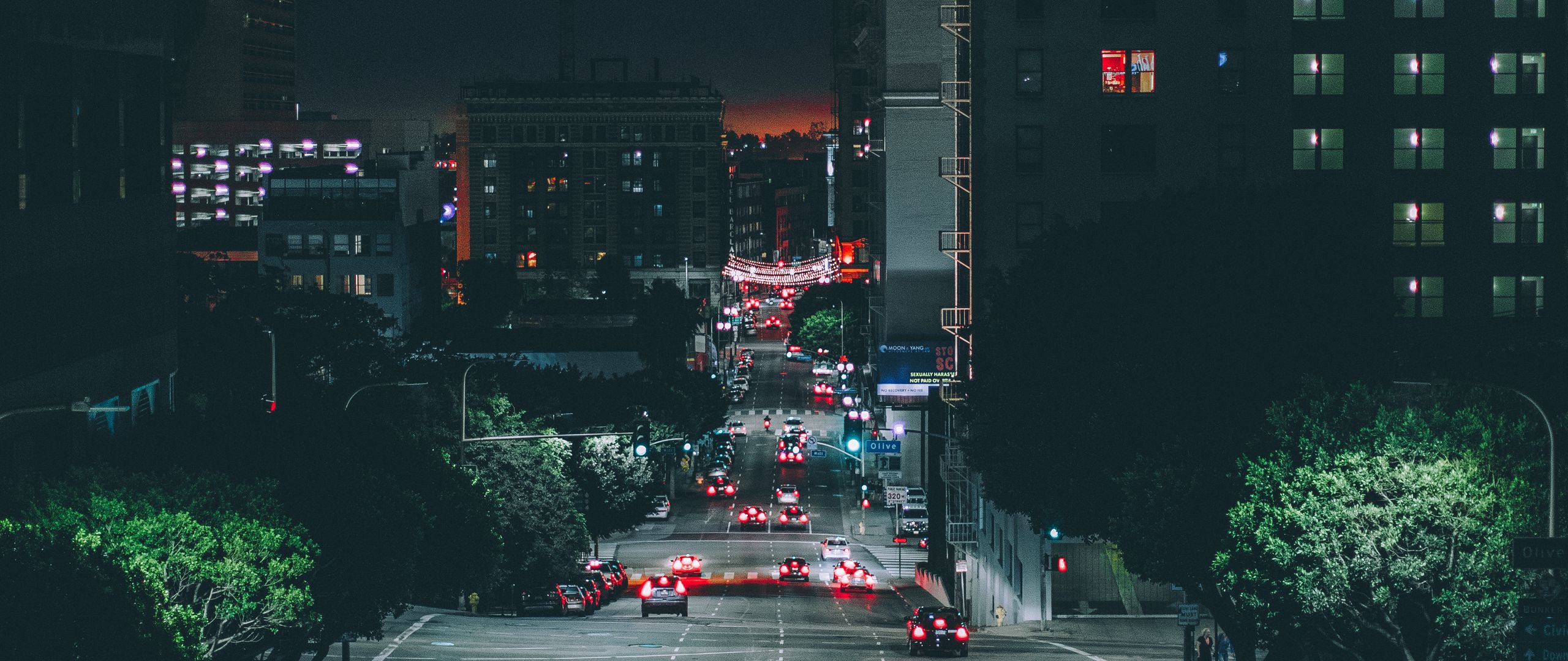 Download wallpaper 2560x1080 los angeles, night city, road, traffic ...