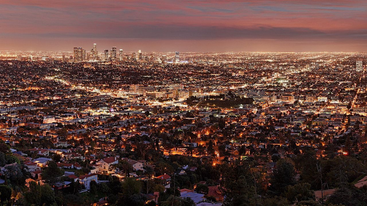Wallpaper los angeles, night, view from above, city