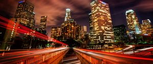 Preview wallpaper los angeles, traffic, city, night, speed, skyscrapers, hdr