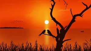 Preview wallpaper love, birds, sunset, art