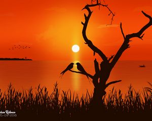 Preview wallpaper love, birds, sunset, art