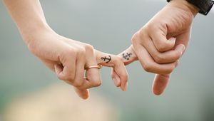 Preview wallpaper love, hands, romance, tattoos, couple, anchor