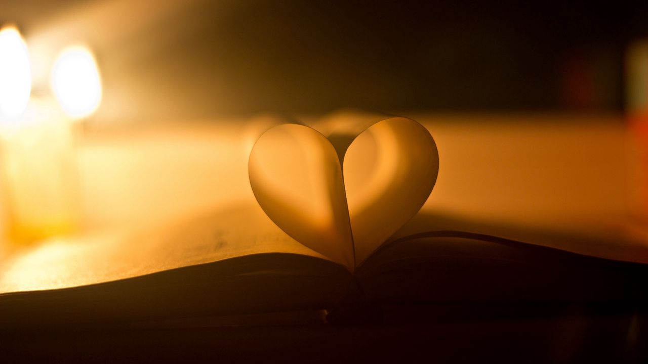 Wallpaper love, heart, happiness, book, light