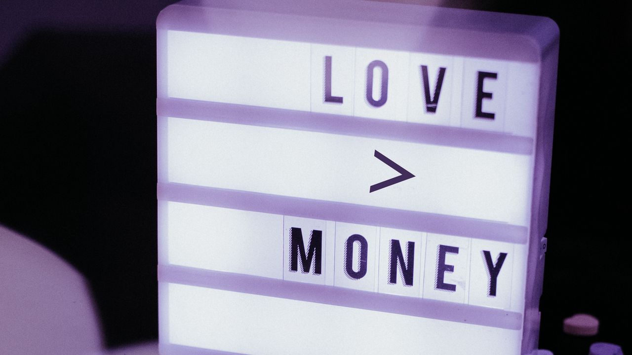 Wallpaper love, money, words, sign, light