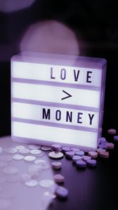 Preview wallpaper love, money, words, sign, light