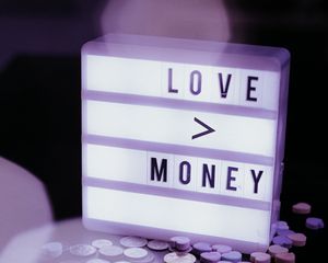 Preview wallpaper love, money, words, sign, light