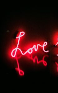 Preview wallpaper love, neon, text, glow, red