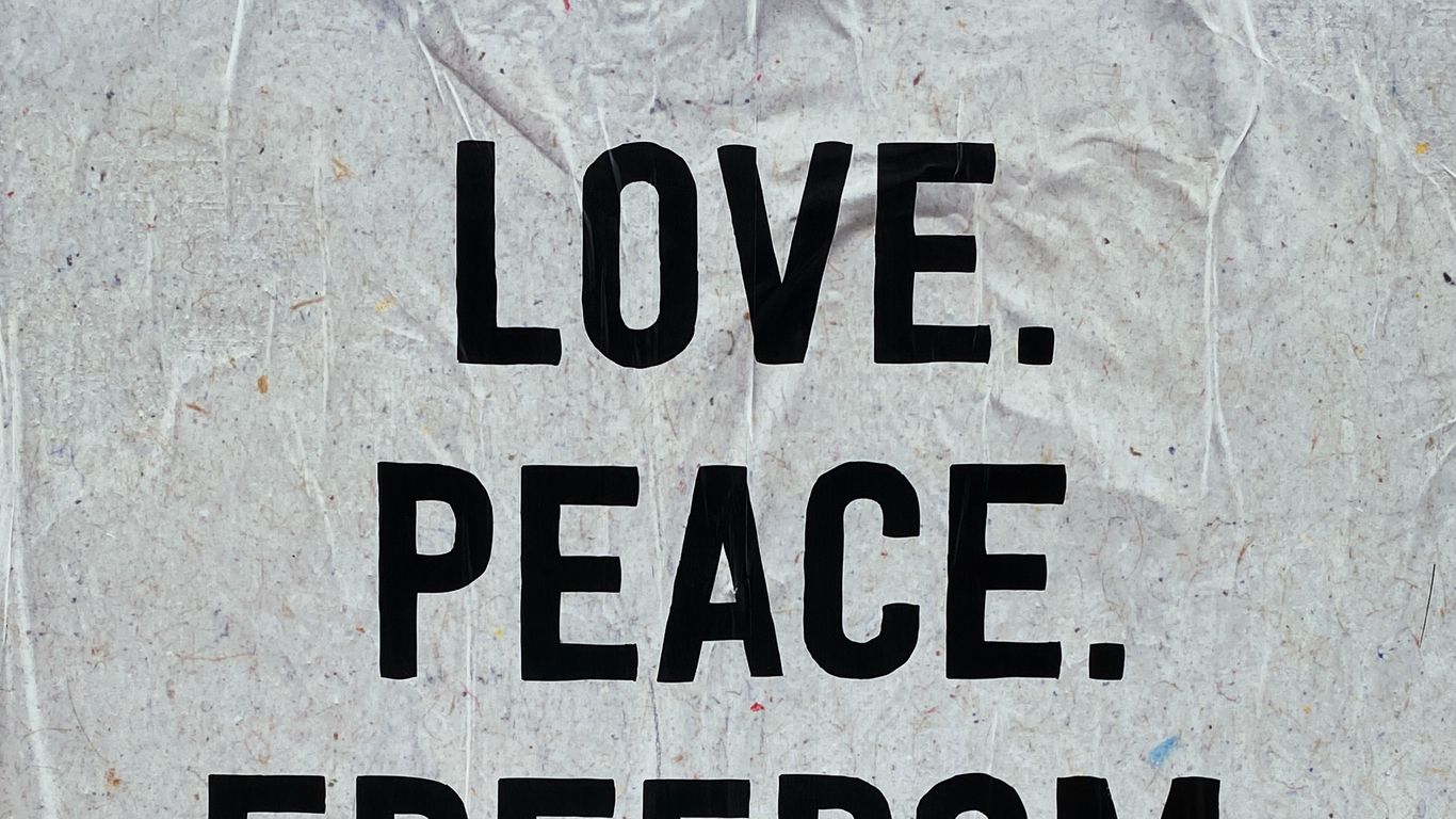 Download wallpaper 1366x768 love, peace, freedom, words, inscription  tablet, laptop hd background
