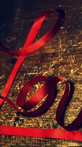 Preview wallpaper love, red, ribbon, plaque, surface