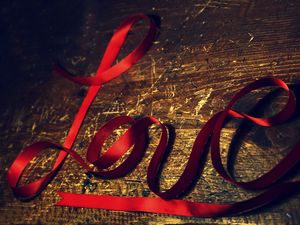 Preview wallpaper love, red, ribbon, plaque, surface