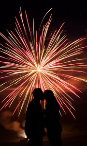 Preview wallpaper love, silhouette, fireworks, dark