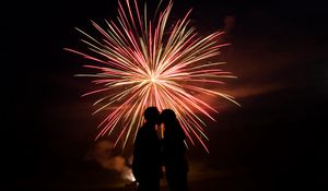 Preview wallpaper love, silhouette, fireworks, dark