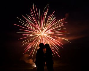 Preview wallpaper love, silhouette, fireworks, dark