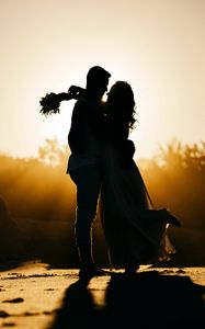 Preview wallpaper love, wedding, silhouette, sunset