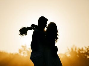 Preview wallpaper love, wedding, silhouette, sunset