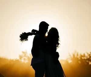 Preview wallpaper love, wedding, silhouette, sunset