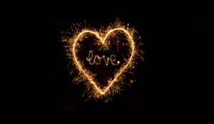 Preview wallpaper love, word, heart, sparks, light