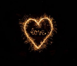 Preview wallpaper love, word, heart, sparks, light
