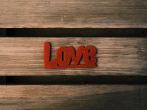 Preview wallpaper love, word, wood, surface, red