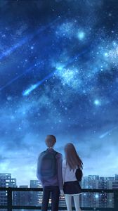 Preview wallpaper lovers, starfall, starry sky