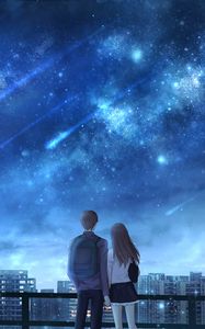 Preview wallpaper lovers, starfall, starry sky