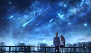 Preview wallpaper lovers, starfall, starry sky