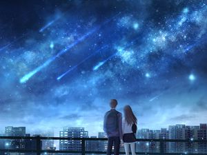 Preview wallpaper lovers, starfall, starry sky