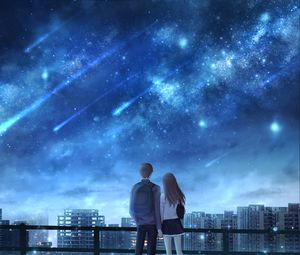 Preview wallpaper lovers, starfall, starry sky