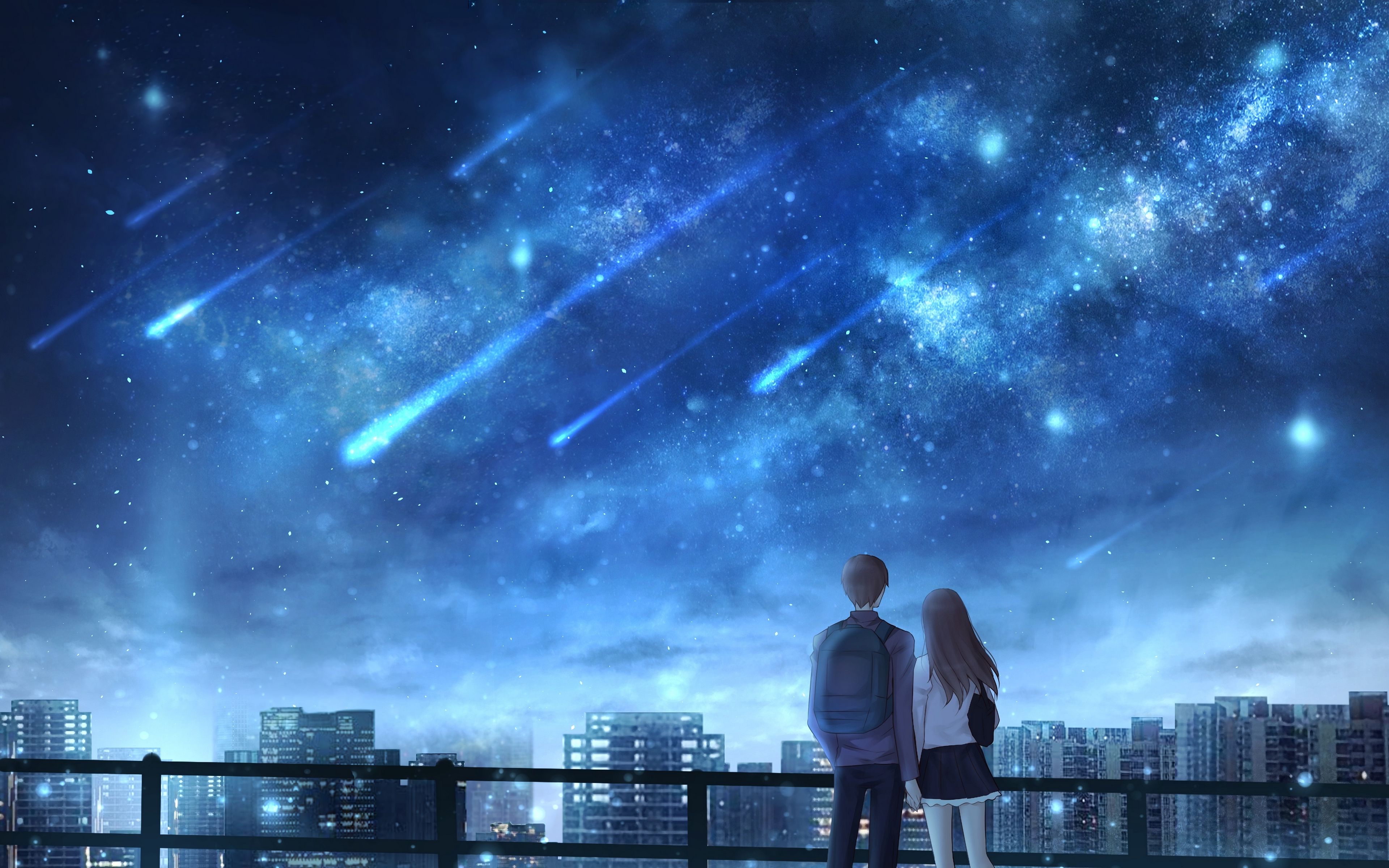 Download wallpaper 3840x2400 lovers, starfall, starry sky 4k ultra hd ...