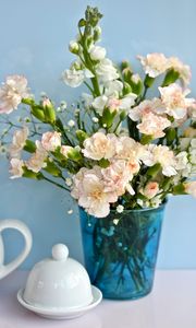 Preview wallpaper lucius, carnations, babys breath, bouquet, vase, porcelain