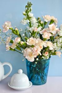 Preview wallpaper lucius, carnations, babys breath, bouquet, vase, porcelain